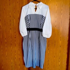 New York & Company Black and White Striped Midi Dress